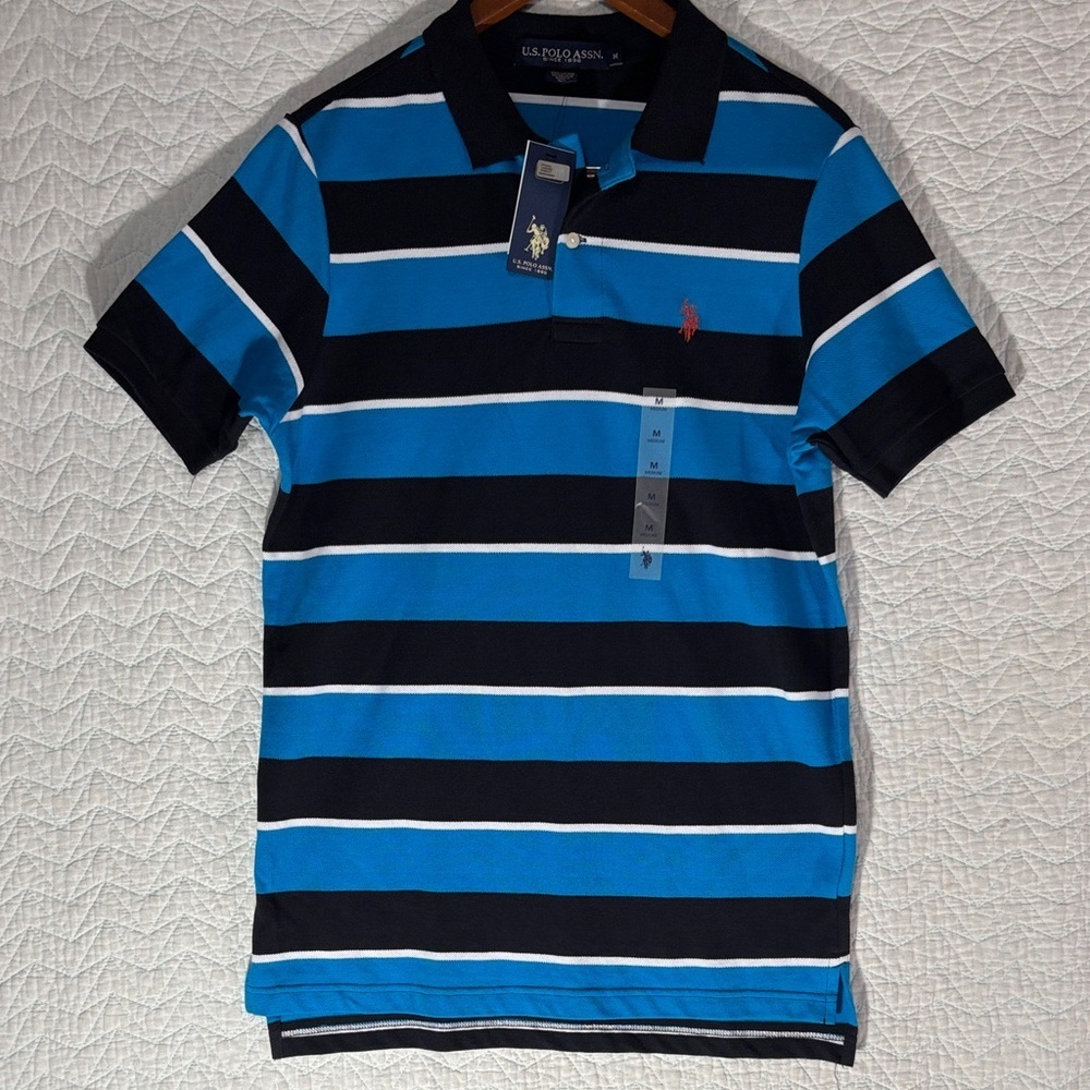 U.S. Polo Assn. Black, Blue & White Striped Polo Shirt